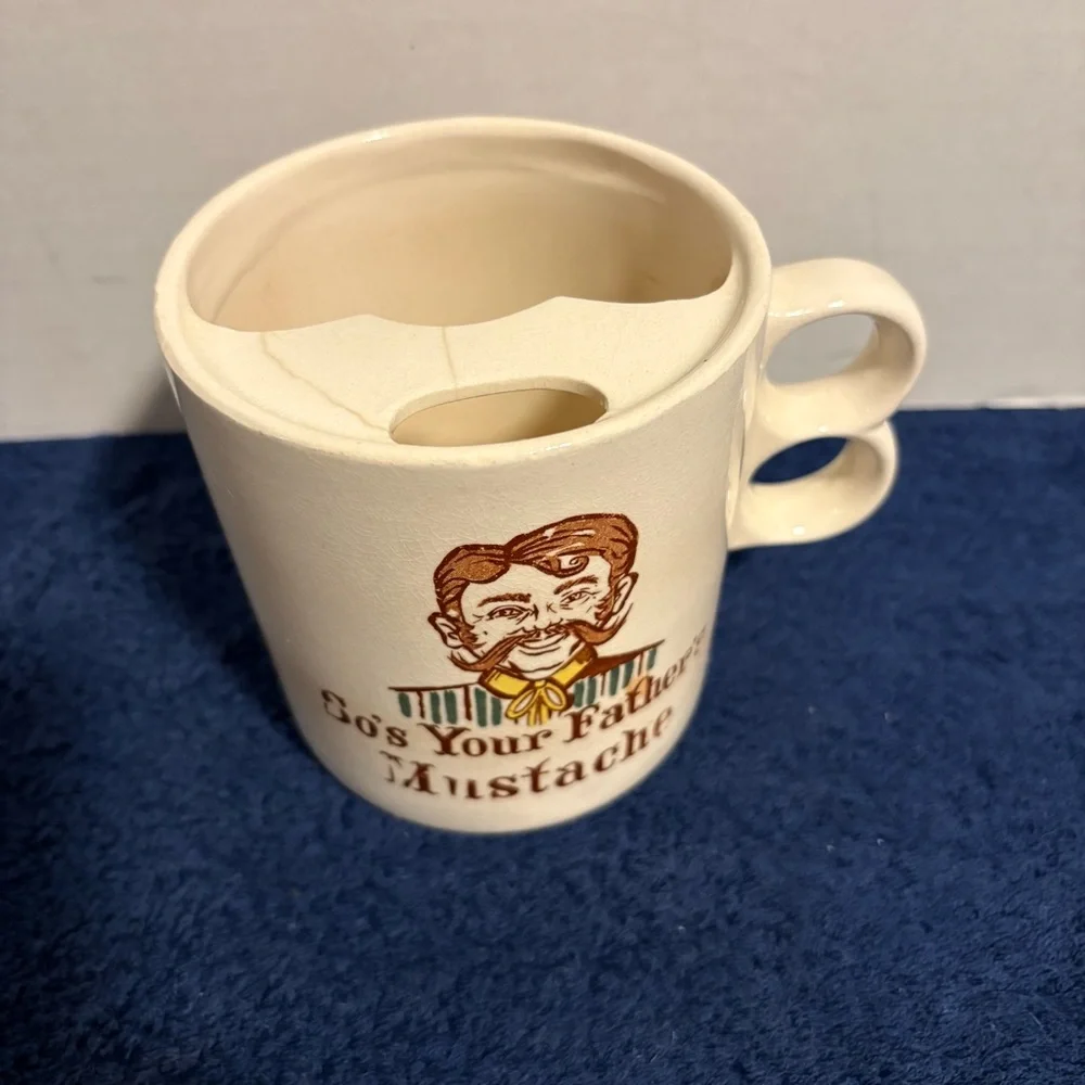 Vintage Shaving Mustache Mug Cup w/ Brush “So's Your Father's Mustache” - Japan